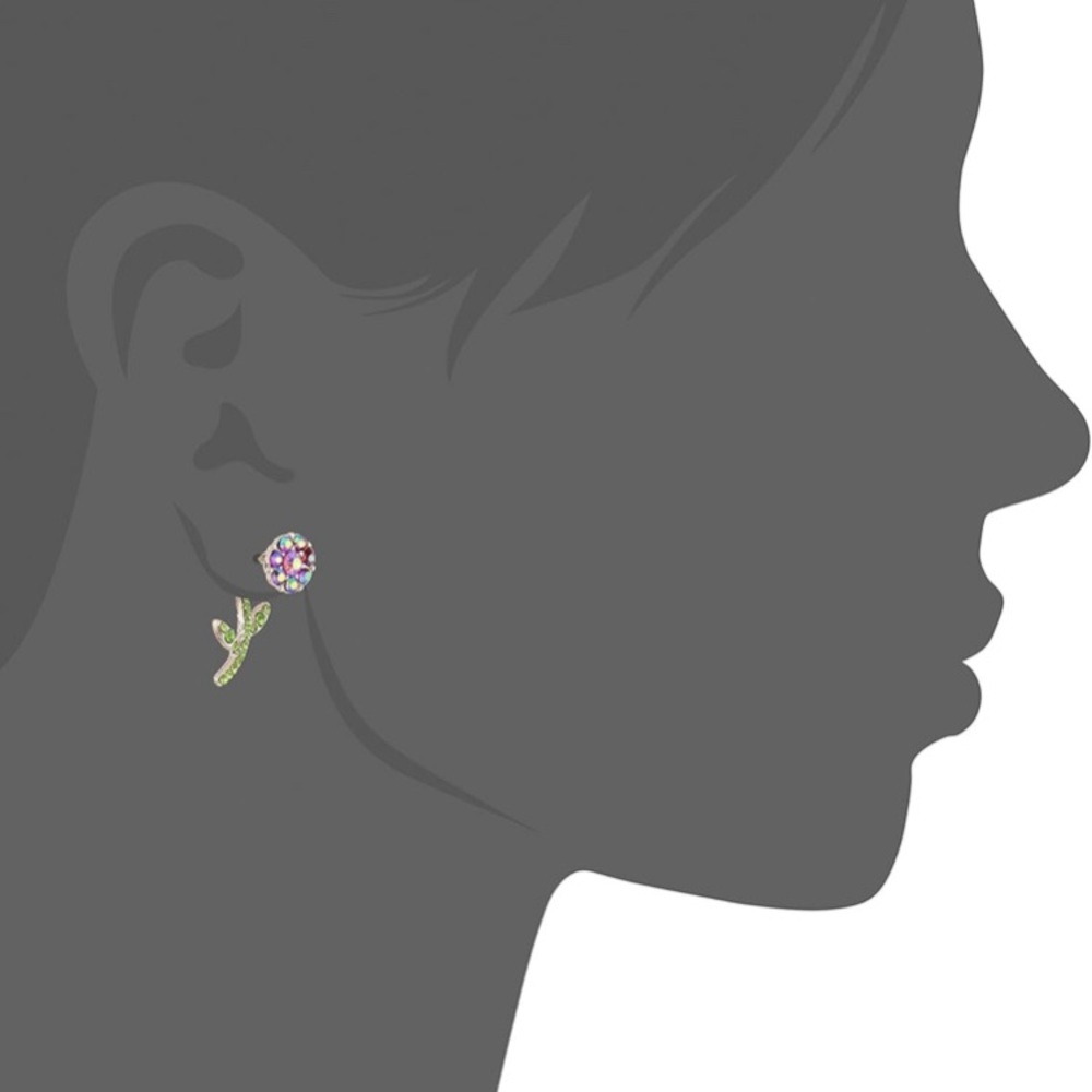 Betsey Johnson Floral Crystal Earrings with Green and Multicolor Accents - Picture 2 of 2